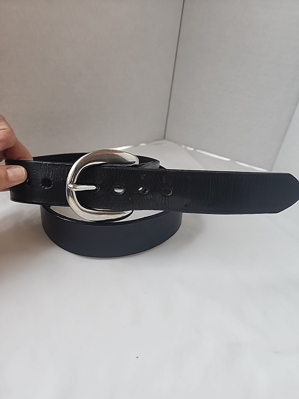 Men's Black Thick Leather Work Belt Sz 34 Biker Western Buckle NO KEEPER LOOP